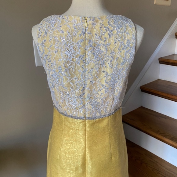 Anthropologie Vintage Erin Featherstone  Satin Lace Yellow Shift Dress 6 - Picture 6 of 9